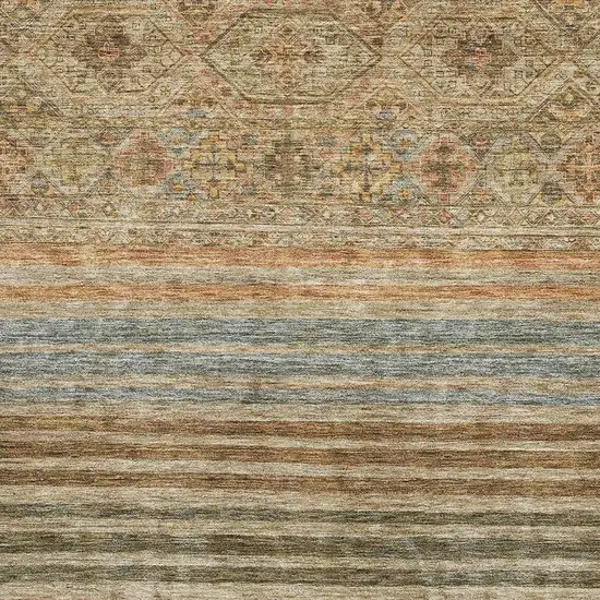 Copper Beige And Brown Striped Washable Area Rug With UV Protection Photo 2