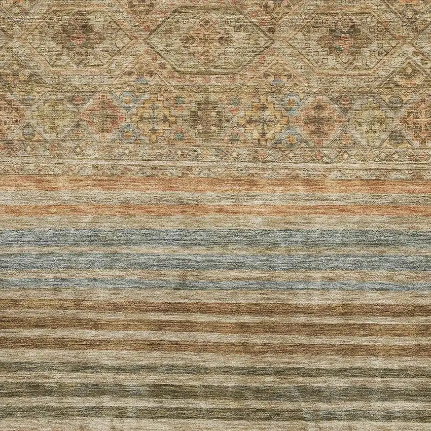 Copper Beige And Brown Striped Washable Area Rug With UV Protection Photo 2