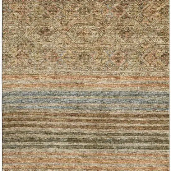 Copper Beige And Brown Striped Washable Area Rug With UV Protection Photo 3