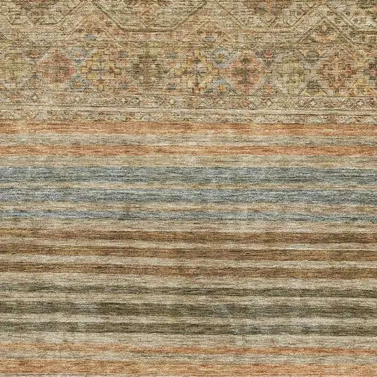 Copper Beige And Brown Striped Washable Area Rug With UV Protection Photo 2