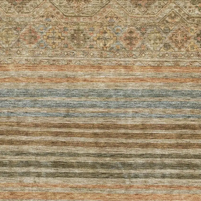 Copper Beige And Brown Striped Washable Area Rug With UV Protection Photo 2