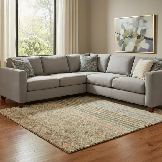 Copper Beige And Brown Striped Washable Area Rug With UV Protection Photo 2