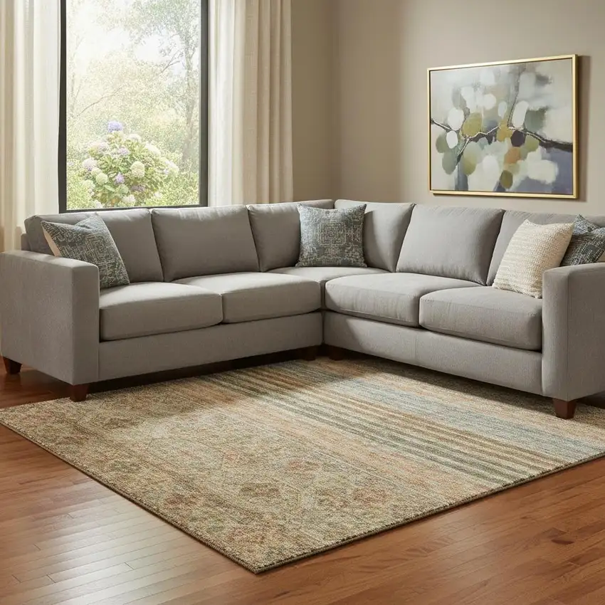 Copper Beige And Brown Striped Washable Area Rug With UV Protection Photo 2