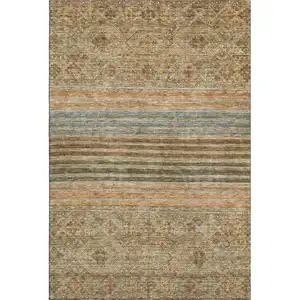 Photo of Copper Beige And Brown Striped Washable Area Rug With UV Protection