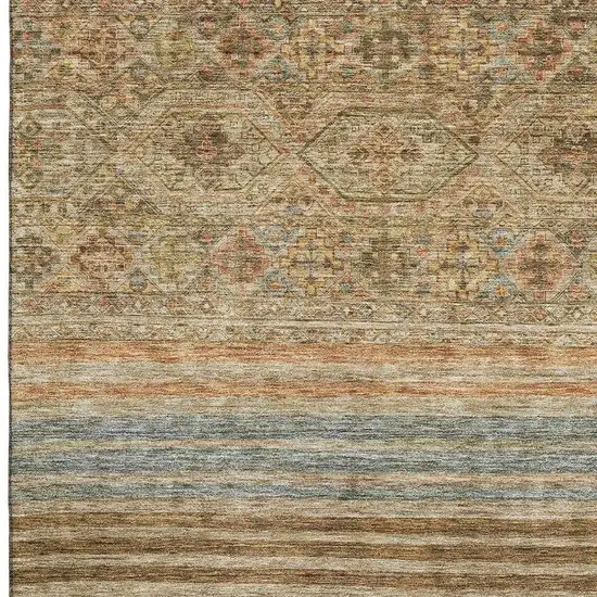 Copper Beige And Brown Striped Washable Area Rug With UV Protection Photo 2