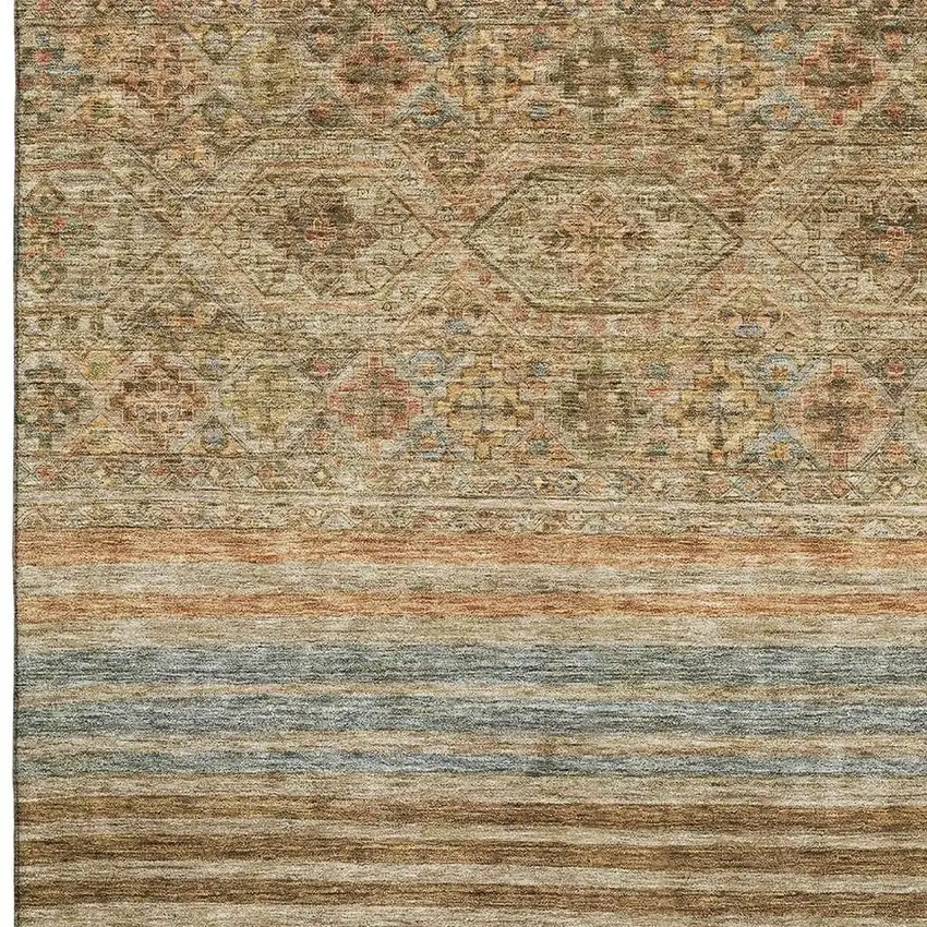 Copper Beige And Brown Striped Washable Area Rug With UV Protection Photo 2