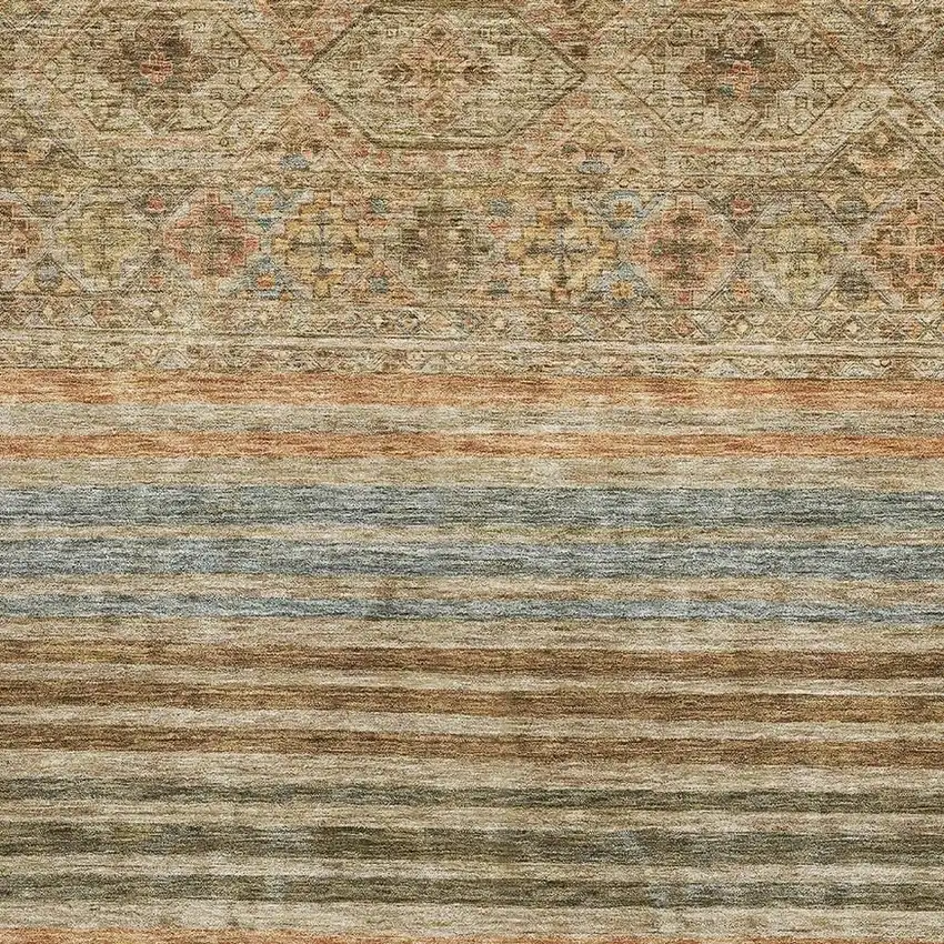 Copper Beige And Brown Striped Washable Area Rug With UV Protection Photo 2