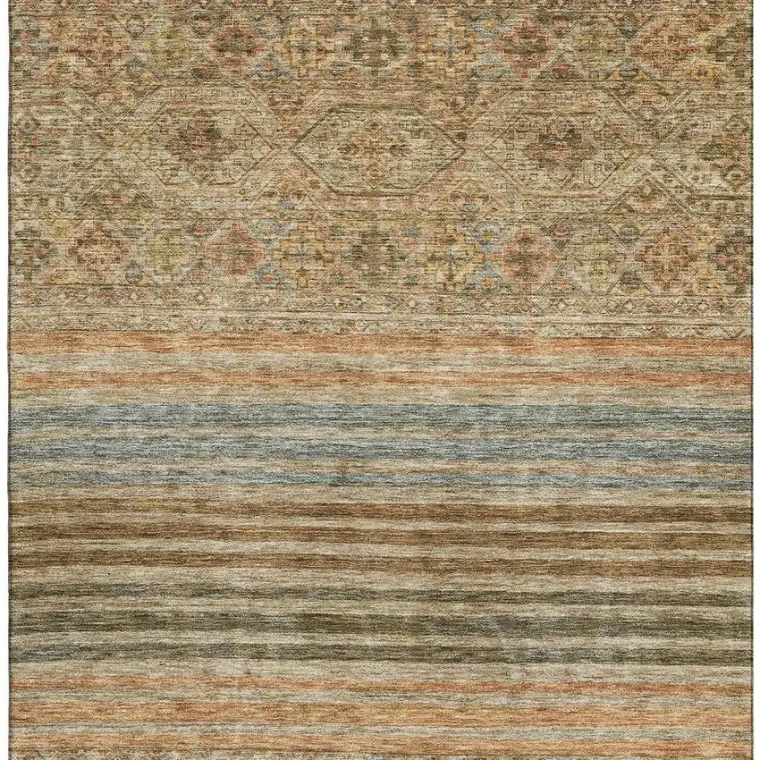 Copper Beige And Brown Striped Washable Area Rug With UV Protection Photo 3