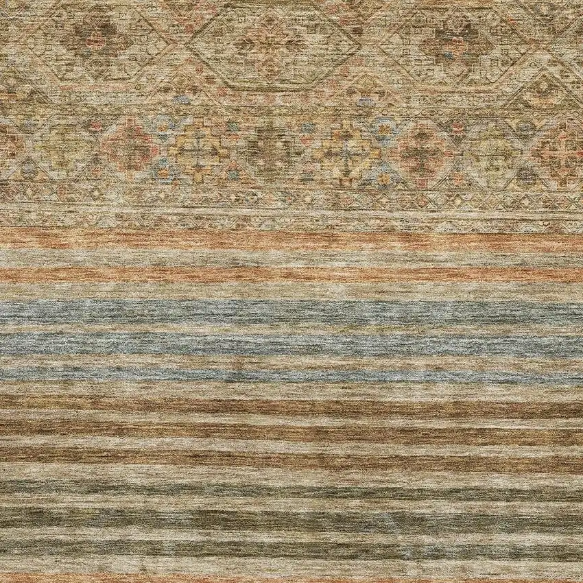 Copper Beige And Brown Striped Washable Area Rug With UV Protection Photo 2