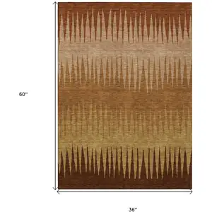Photo of Copper Beige And Brown Striped Washable Indoor Outdoor Area Rug