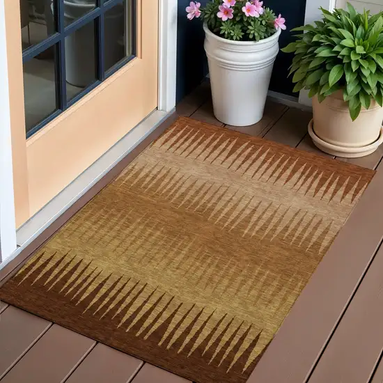 Copper Beige And Brown Striped Washable Indoor Outdoor Area Rug Photo 1