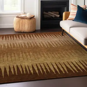 Photo of Copper Beige And Brown Striped Washable Indoor Outdoor Area Rug