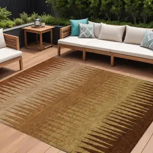 Photo of Copper Beige And Brown Striped Washable Indoor Outdoor Area Rug