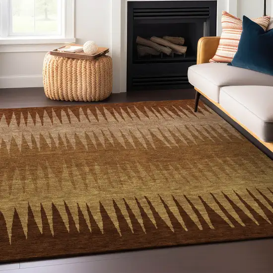 Copper Beige And Brown Striped Washable Indoor Outdoor Area Rug Photo 8