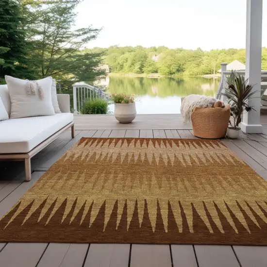 Copper Beige And Brown Striped Washable Indoor Outdoor Area Rug Photo 7