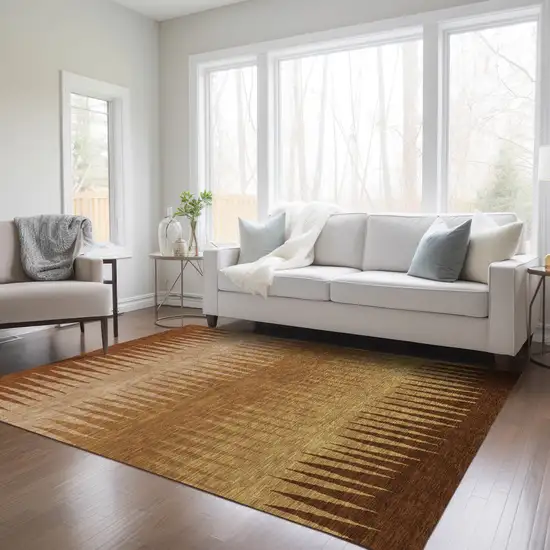 Copper Beige And Brown Striped Washable Indoor Outdoor Area Rug Photo 9
