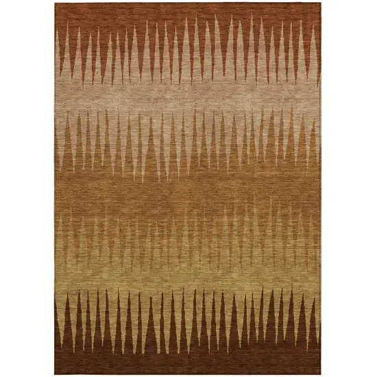 Copper Beige And Brown Striped Washable Indoor Outdoor Area Rug Photo 7