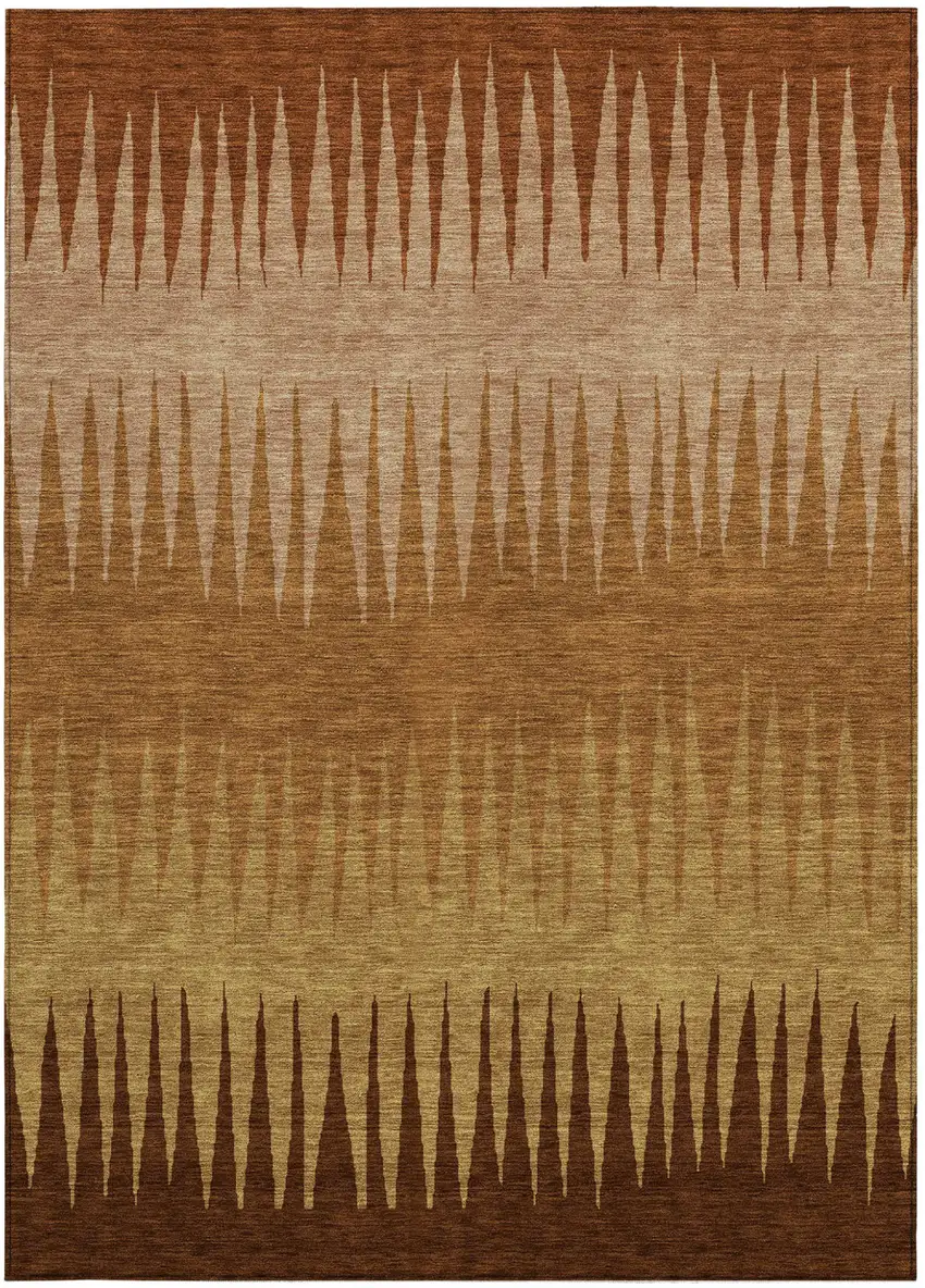 Copper Beige And Brown Striped Washable Indoor Outdoor Area Rug Photo 7