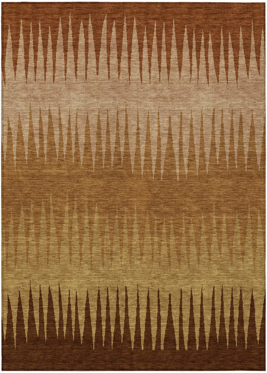 Copper Beige And Brown Striped Washable Indoor Outdoor Area Rug Photo 2
