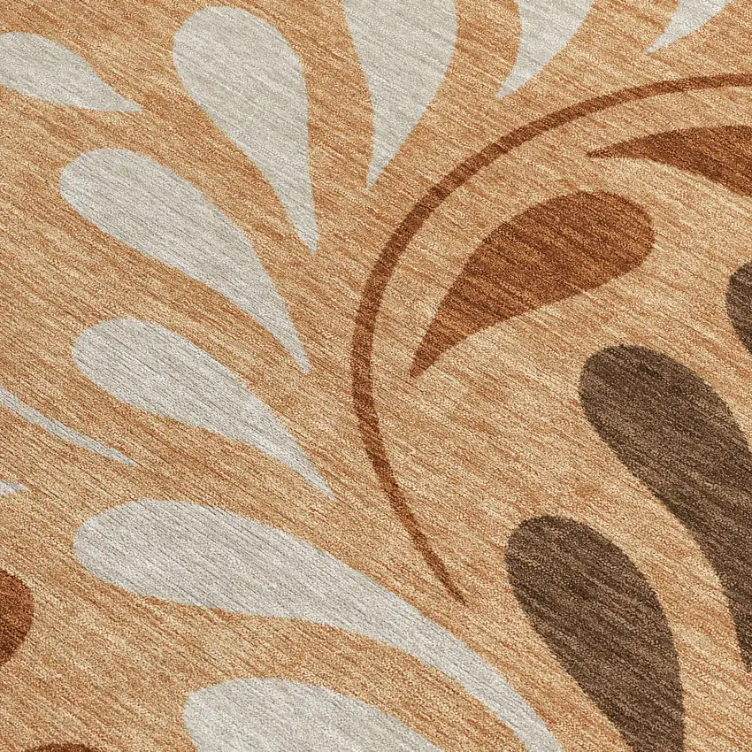 Copper Beige And Chocolate Botanical Leaves Washable Indoor Outdoor Area Rug Photo 3