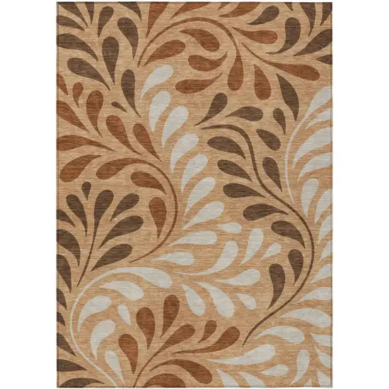 Copper Beige And Chocolate Botanical Leaves Washable Indoor Outdoor Area Rug Photo 9