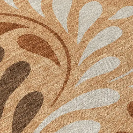 Copper Beige And Chocolate Botanical Leaves Washable Indoor Outdoor Area Rug Photo 1