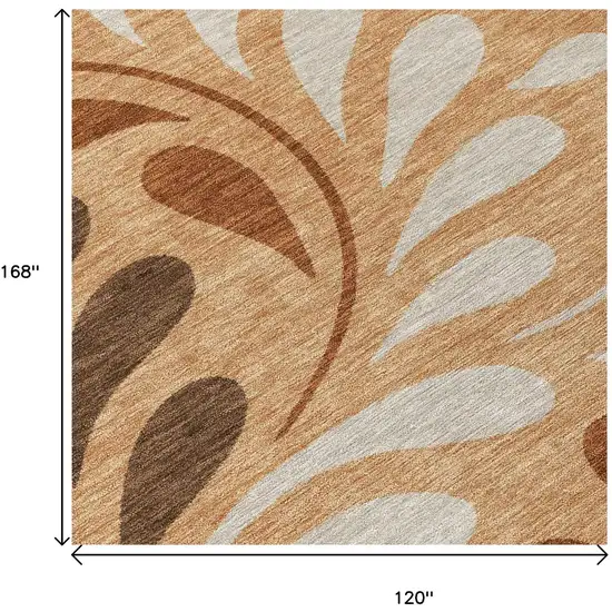 Copper Beige And Chocolate Botanical Leaves Washable Indoor Outdoor Area Rug Photo 7