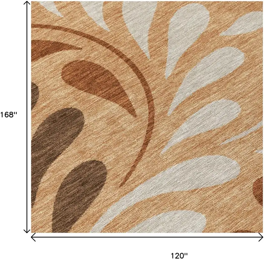 Copper Beige And Chocolate Botanical Leaves Washable Indoor Outdoor Area Rug Photo 7