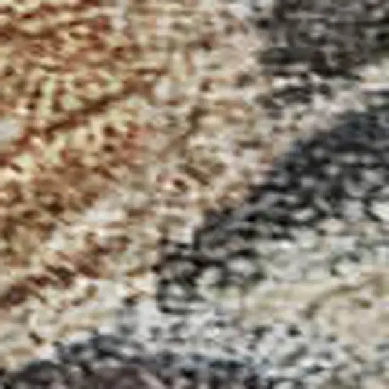 Copper Beige And Denim Blue Floral Washable Area Rug With UV Protection Photo 2