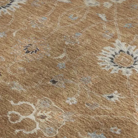 Copper Beige And Denim Blue Floral Washable Area Rug With UV Protection Photo 3