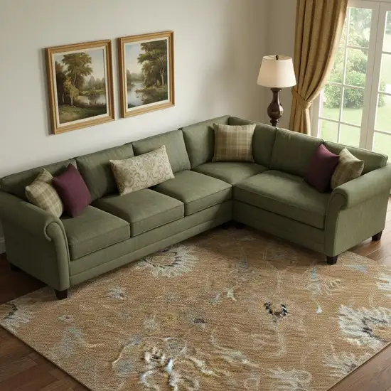 Copper Beige And Denim Blue Floral Washable Area Rug With UV Protection Photo 2