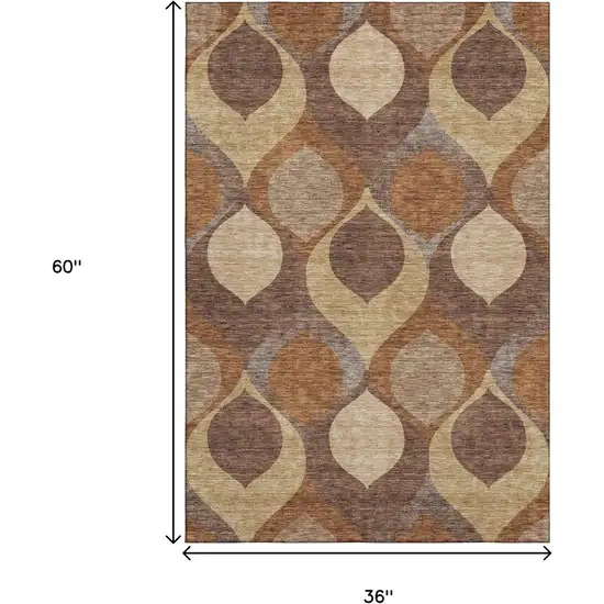 Copper Beige And Gold Ogee Washable Area Rug With UV Protection Photo 9