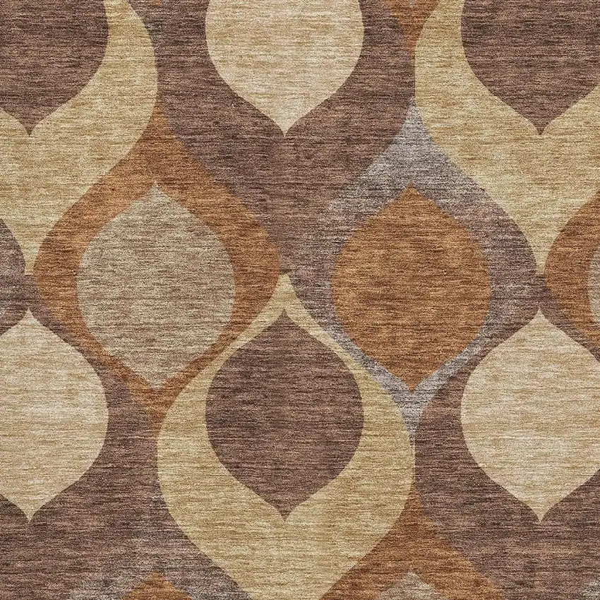 Copper Beige And Gold Ogee Washable Area Rug With UV Protection Photo 3