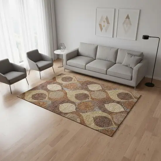 Copper Beige And Gold Ogee Washable Area Rug With UV Protection Photo 2