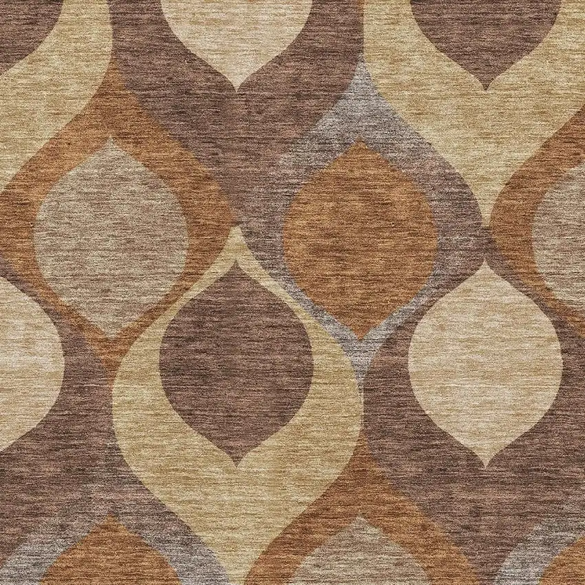 Copper Beige And Gold Ogee Washable Area Rug With UV Protection Photo 3