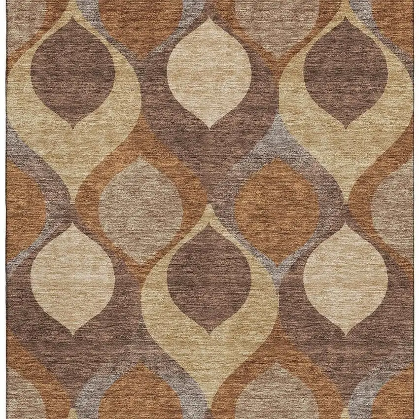 Copper Beige And Gold Ogee Washable Area Rug With UV Protection Photo 4