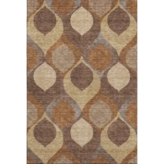 Copper Beige And Gold Ogee Washable Area Rug With UV Protection Photo 1