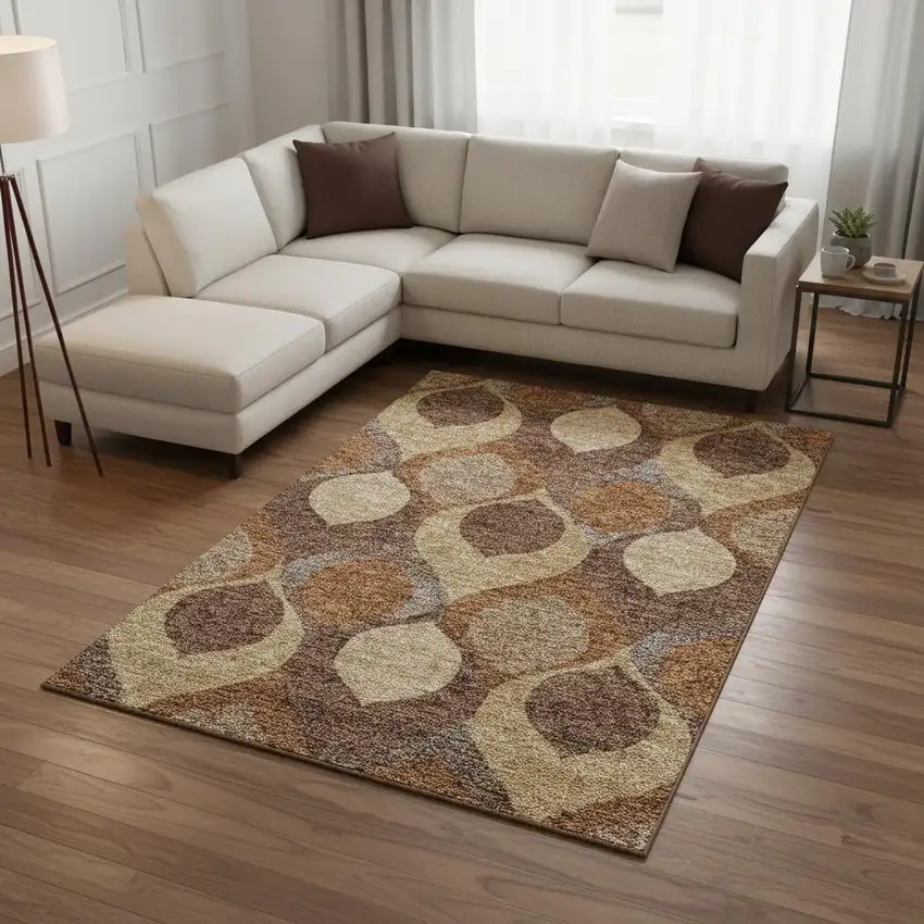 Copper Beige And Gold Ogee Washable Area Rug With UV Protection Photo 2