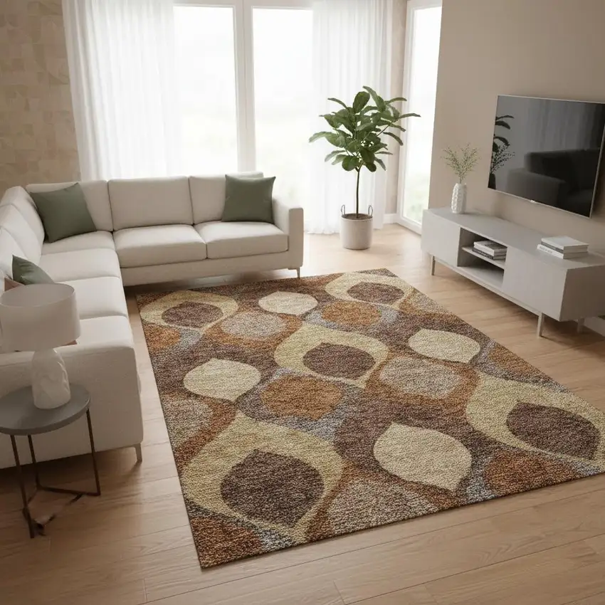 Copper Beige And Gold Ogee Washable Area Rug With UV Protection Photo 2