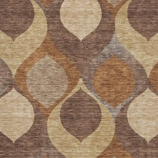 Copper Beige And Gold Ogee Washable Area Rug With UV Protection Photo 3