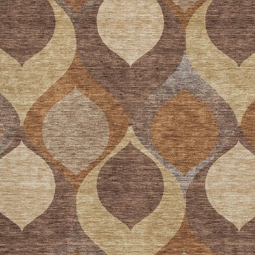 Copper Beige And Gold Ogee Washable Area Rug With UV Protection Photo 3