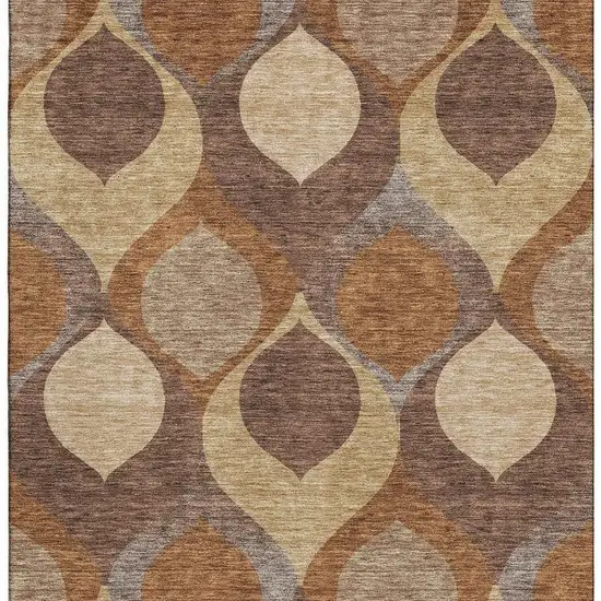 Copper Beige And Gold Ogee Washable Area Rug With UV Protection Photo 4