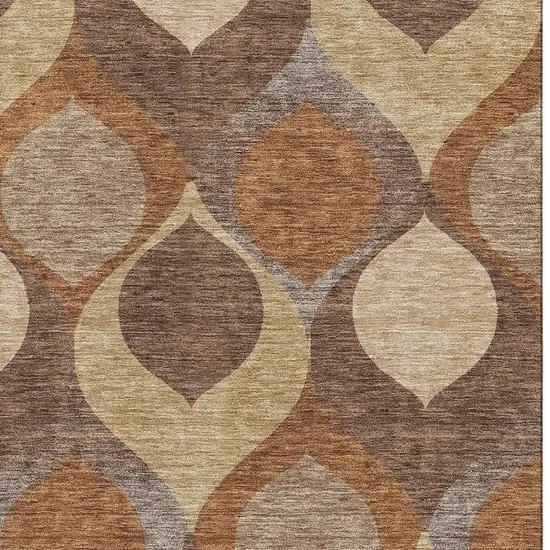 Copper Beige And Gold Ogee Washable Area Rug With UV Protection Photo 3
