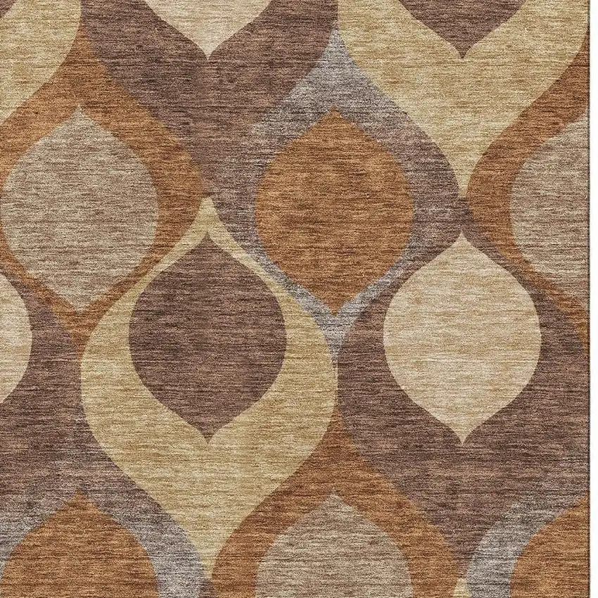 Copper Beige And Gold Ogee Washable Area Rug With UV Protection Photo 3