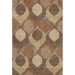 Photo of Copper Beige And Gold Ogee Washable Area Rug With UV Protection