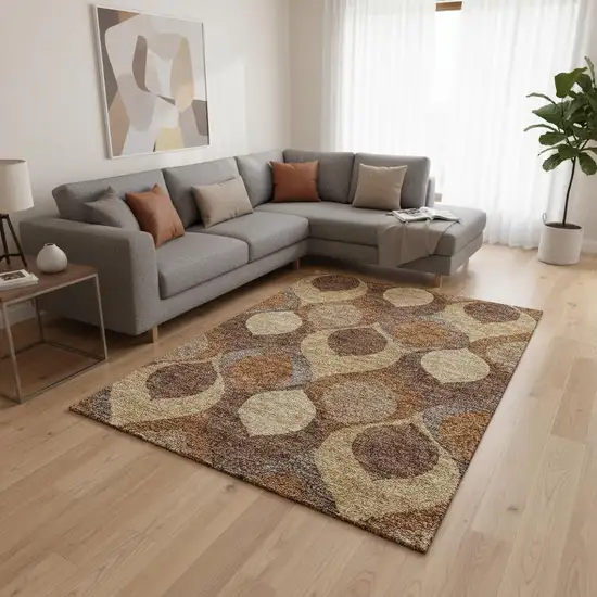 Copper Beige And Gold Ogee Washable Area Rug With UV Protection Photo 2