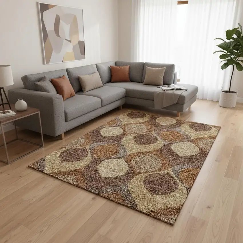 Copper Beige And Gold Ogee Washable Area Rug With UV Protection Photo 2