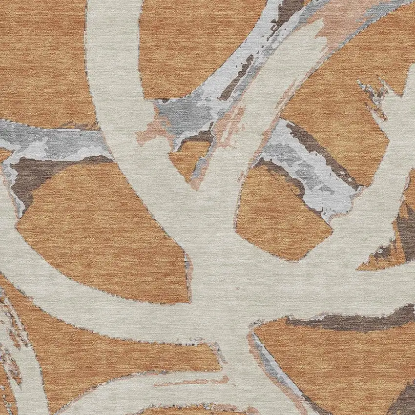 Copper Beige And Gray Abstract Washable Area Rug With UV Protection Photo 2