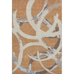 Photo of Copper Beige And Gray Abstract Washable Area Rug With UV Protection