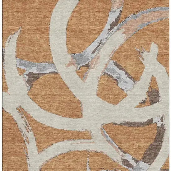 Copper Beige And Gray Abstract Washable Area Rug With UV Protection Photo 3